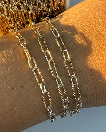 Mixed Metal “Italian Old Money” Diamond Cut Long & Short Paperclip Permanent Jewelry Chain - NATURAL - C115MX