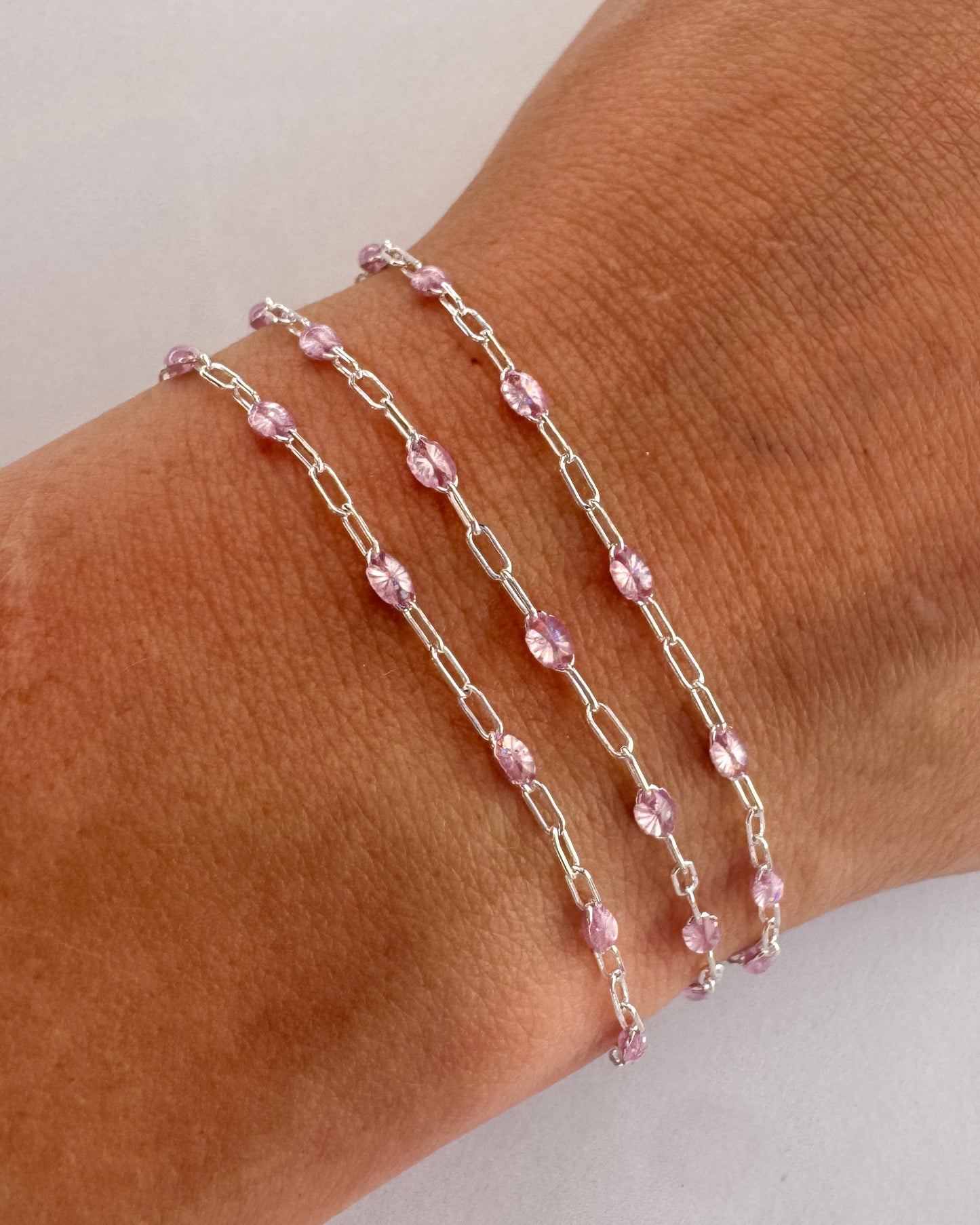 “Lilac Haze” Enamel Sunburst Paperclip Permanent Jewelry Chain