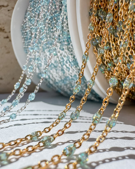 "Opalite" Italian Enamel Satellite Permanent Jewelry Chain (C123)