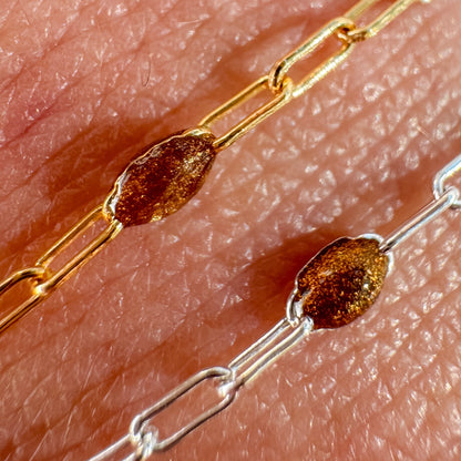 Bronze Enamel Sunburst Paperclip Permanent Jewelry Chain