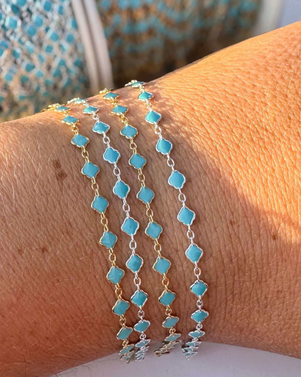 Clover Chain - Turquoise Italian Enamel - C105