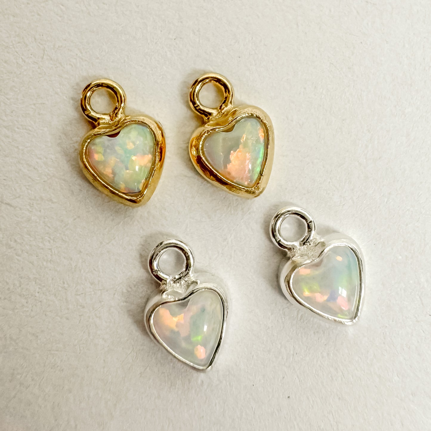 3mm White Bello Opal Heart Permanent Jewelry Drop Charms (Quantity 2)