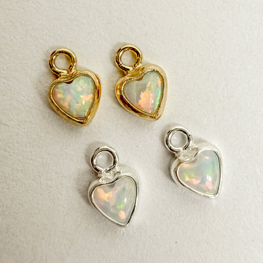 3mm White Bello Opal Heart Permanent Jewelry Drop Charms (Quantity 2)