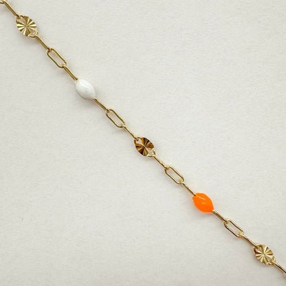 Italian Enamel “Creamsicle” Sunburst Paperclip Chain – Orange & White – 14K Gold Filled