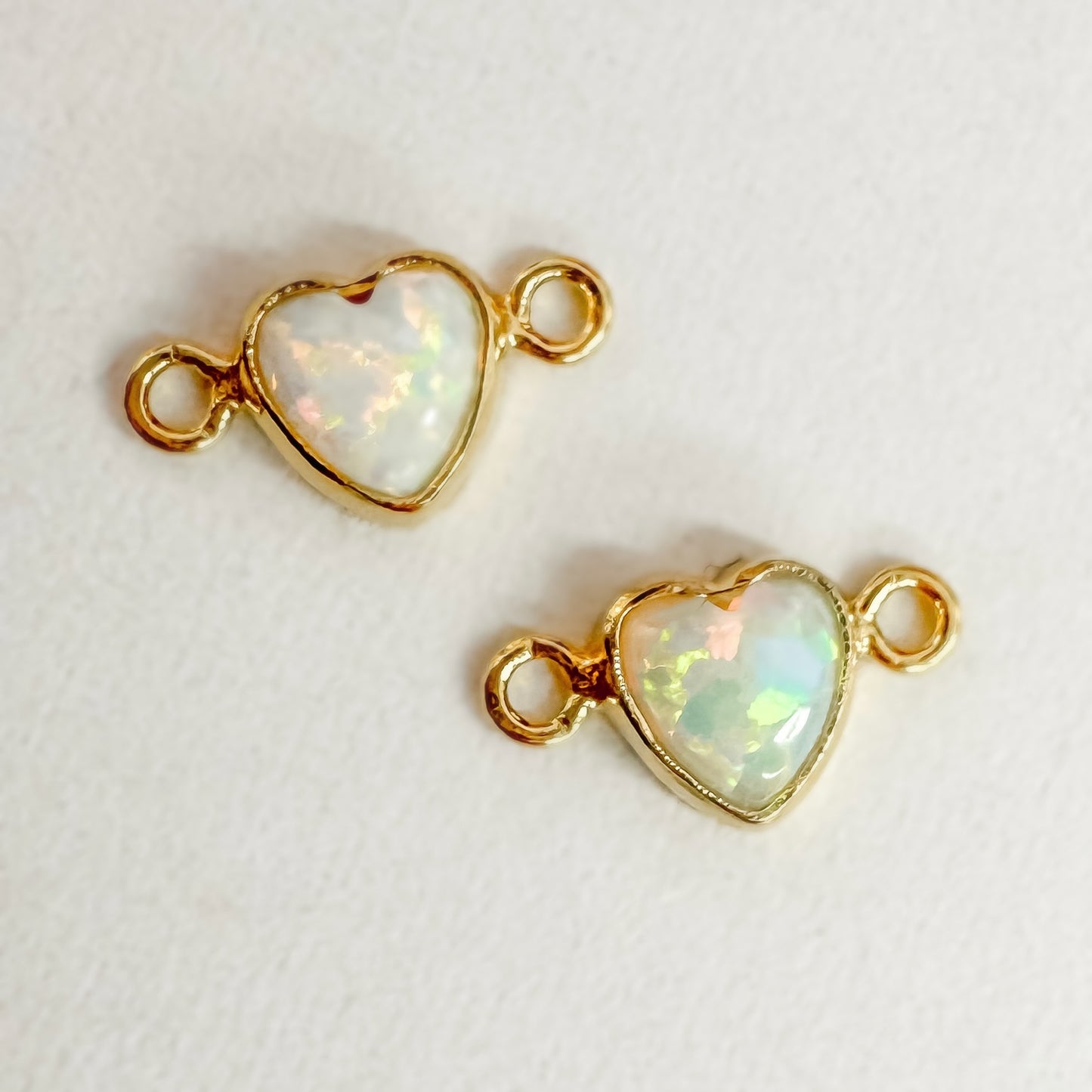 4mm Hot Pink or White Bello Opal Heart Shape (Vertical or Horizontal) Bezel Permanent Jewelry Connector (Quantity 2)