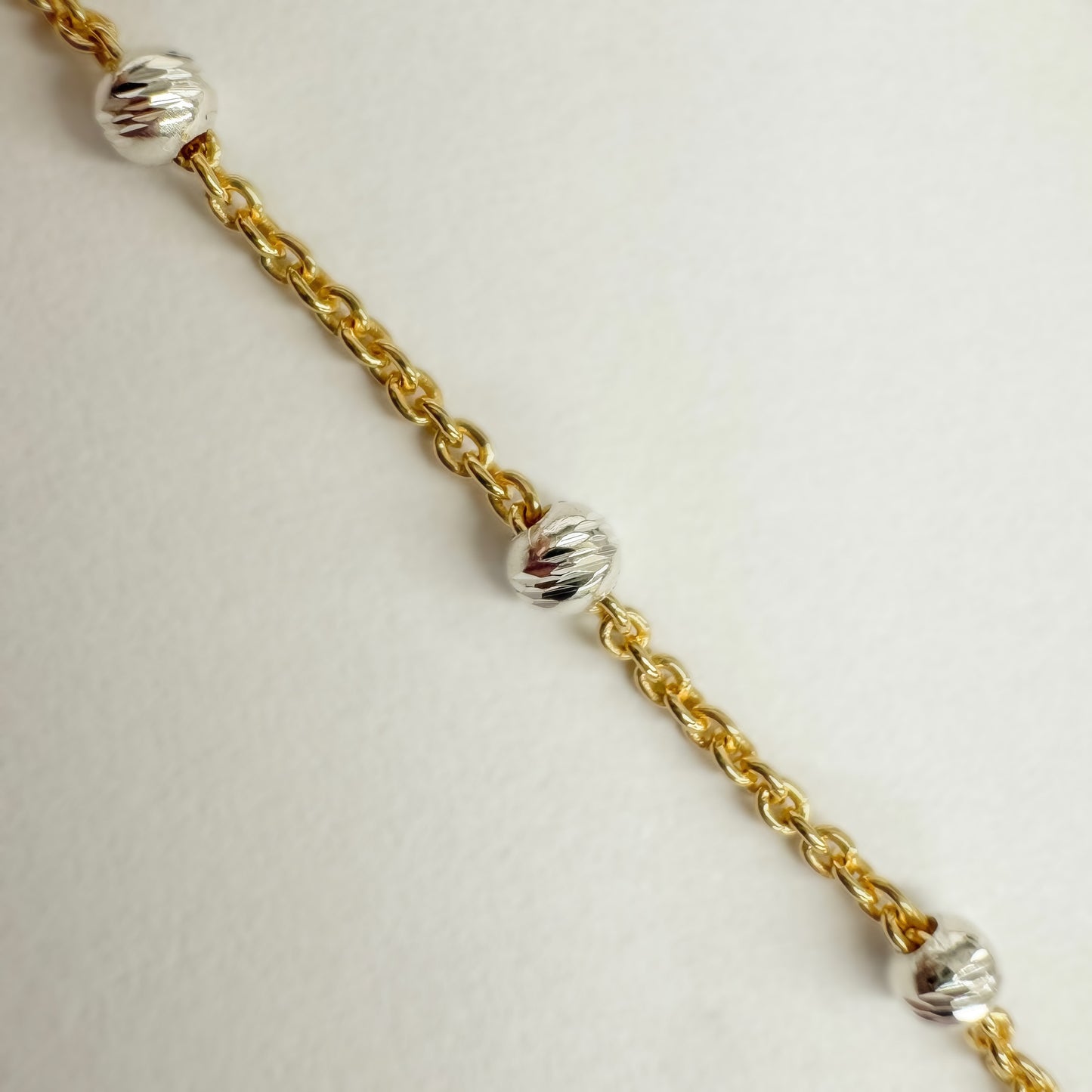 14k Gold Filled & .925 Sterling Silver Mixed Metal Diamond Cut Bead Satellite Chain