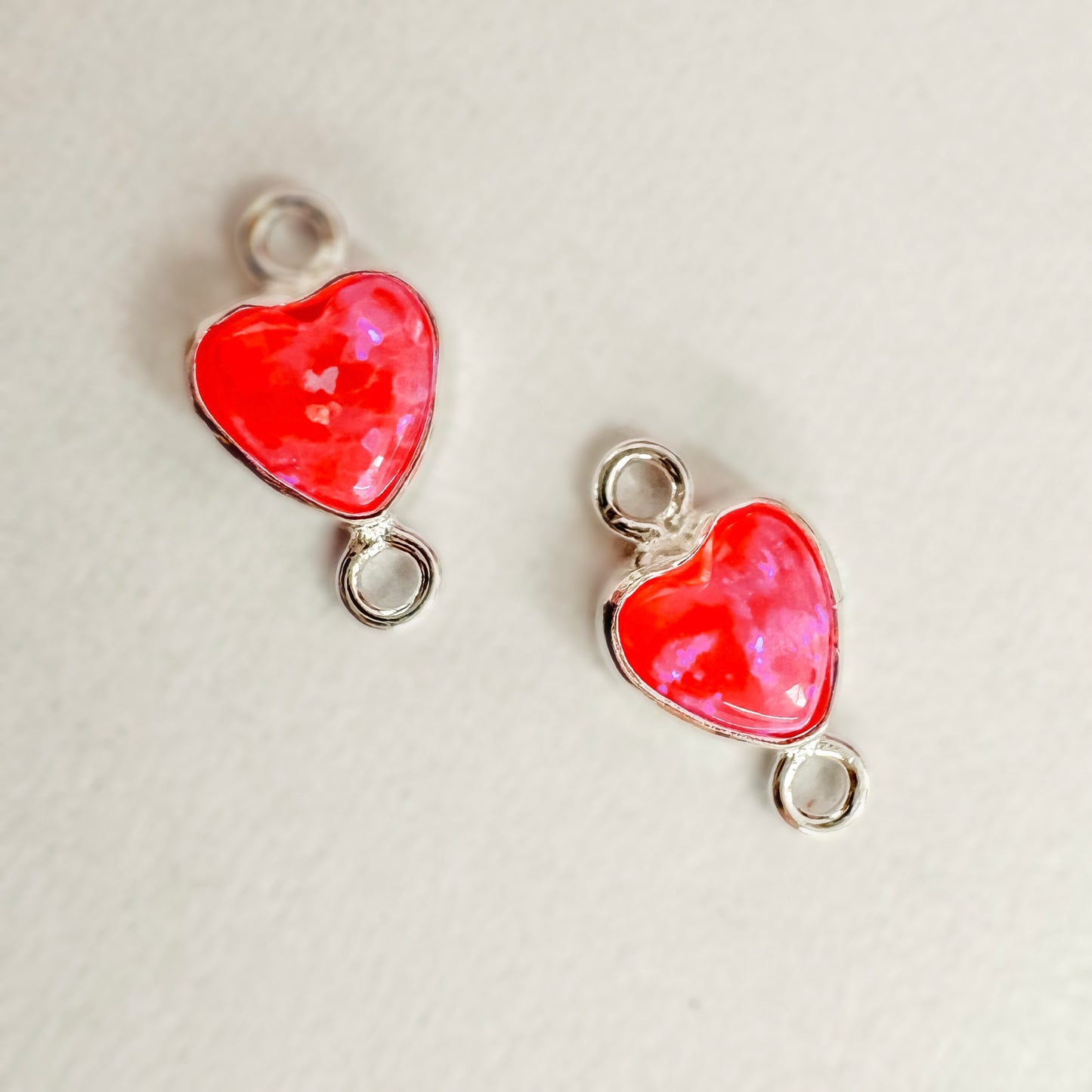 4mm Hot Pink or White Bello Opal Heart Shape (Vertical or Horizontal) Bezel Permanent Jewelry Connector (Quantity 2)