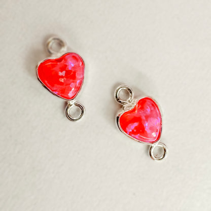 4mm Hot Pink or White Bello Opal Heart Shape (Vertical or Horizontal) Bezel Permanent Jewelry Connector (Quantity 2)