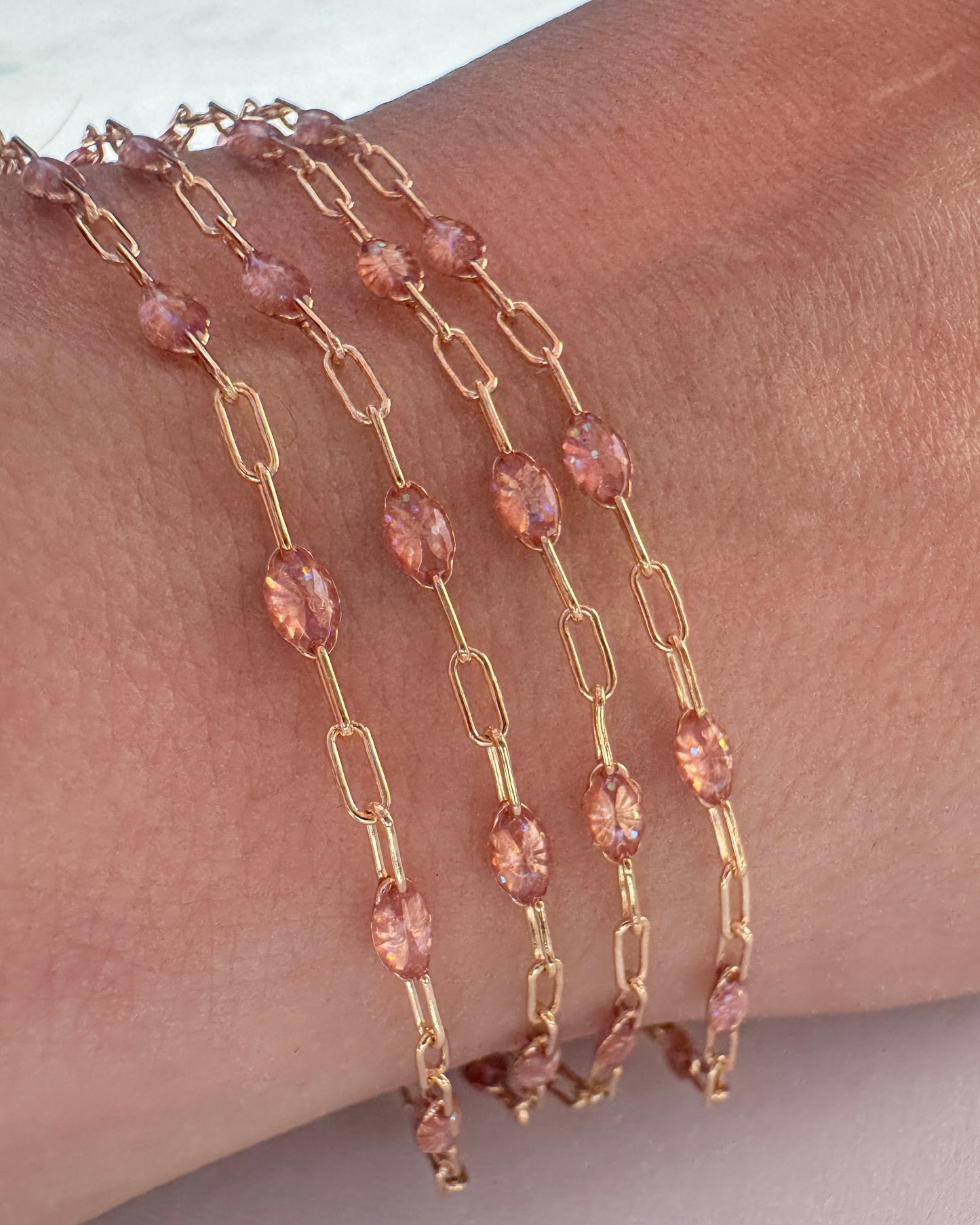 “Peach Haze” Sunburst Paperclip Permanent Jewelry Chain