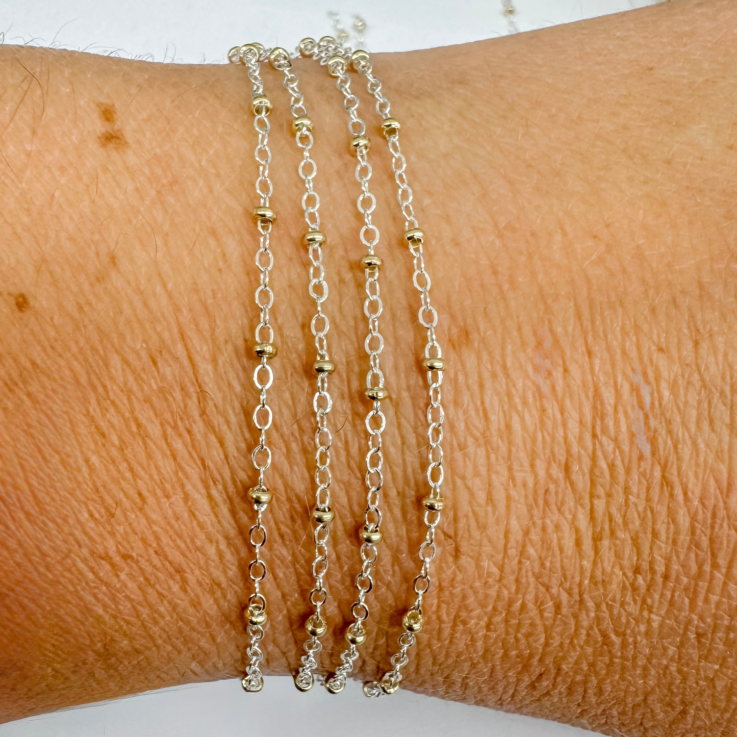 14k Gold Filled & .925 Sterling Silver Mixed Metal Satellite (GF Beads, SS chain) - Fits 22 Gauge Jump Ring
