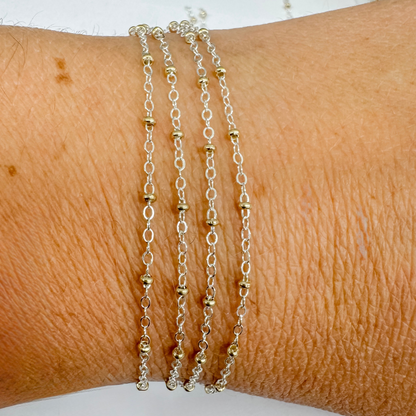14k Gold Filled & .925 Sterling Silver Mixed Metal Satellite (GF Beads, SS chain) - Fits 22 Gauge Jump Ring