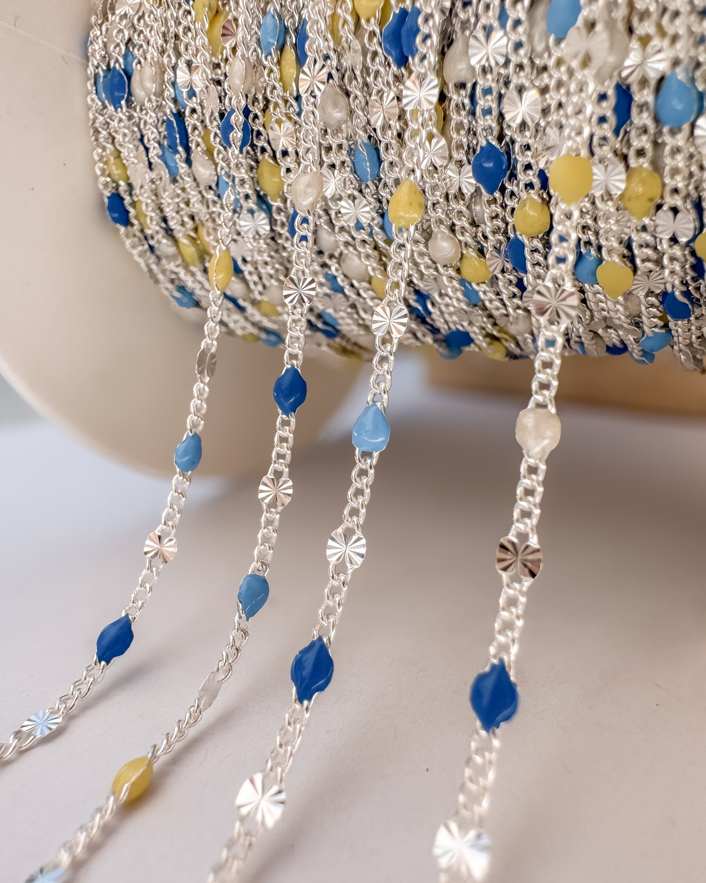 “Amalfi Summer” Italian Enamel Sunburst Curb - Blues, Yellow, Pearl White