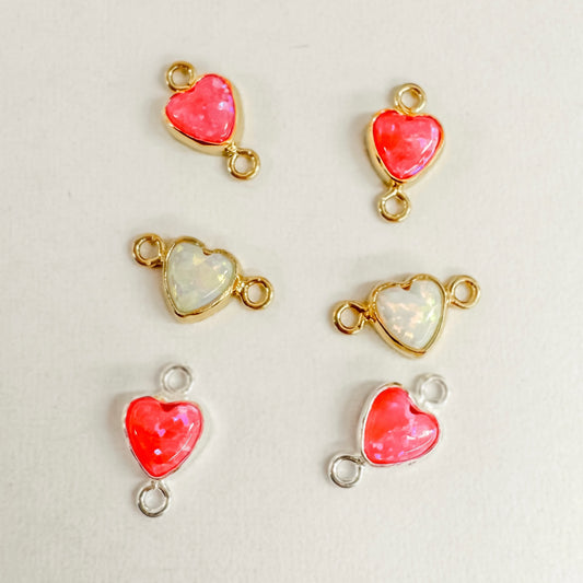 4mm Hot Pink or White Bello Opal Heart Shape (Vertical or Horizontal) Bezel Permanent Jewelry Connector (Quantity 2)