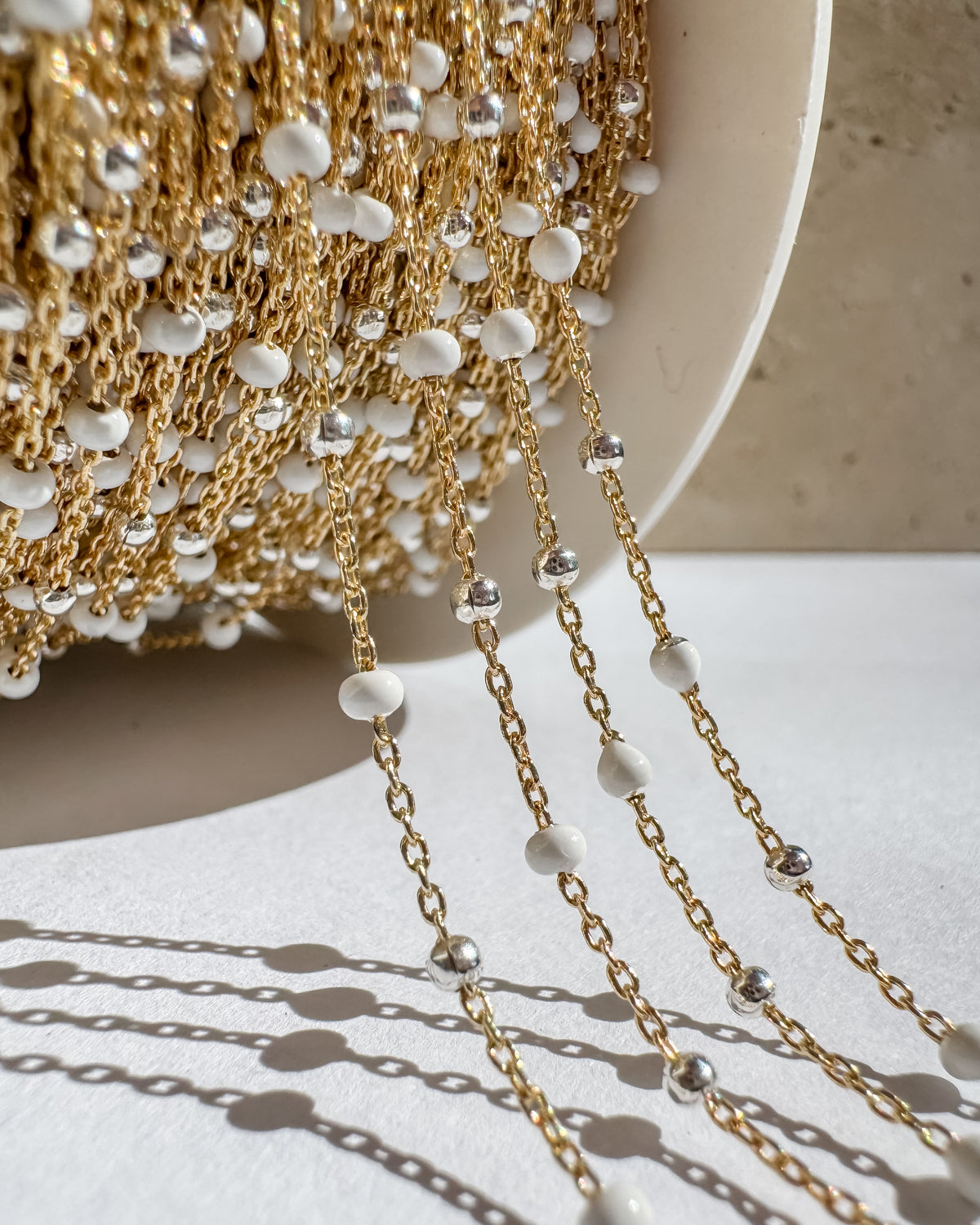 Mixed Metal 2mm Alternating Smooth & Enamel Bead Satellite Chain (C151MX)