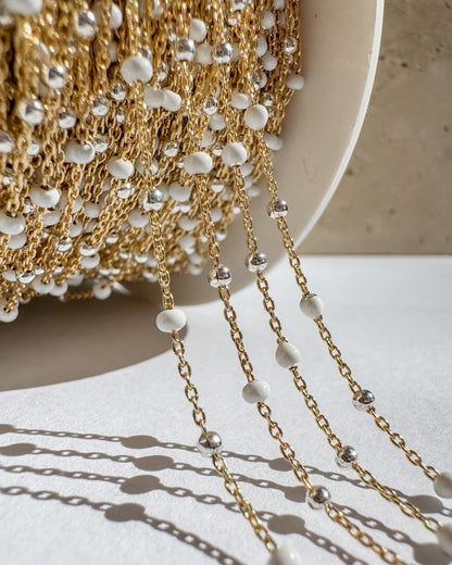 Mixed Metal 2mm Alternating Smooth & Enamel Bead Satellite Chain (C151MX)