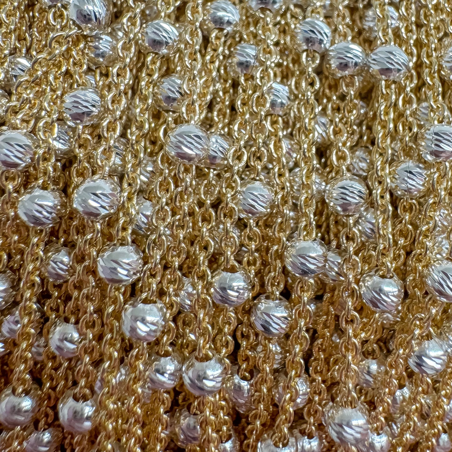 14k Gold Filled & .925 Sterling Silver Mixed Metal Diamond Cut Bead Satellite Chain