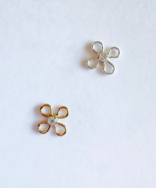 14k Gold Filled OR .925 Sterling Silver CZ Set Flower Permanent Jewelry Connector (x 4)