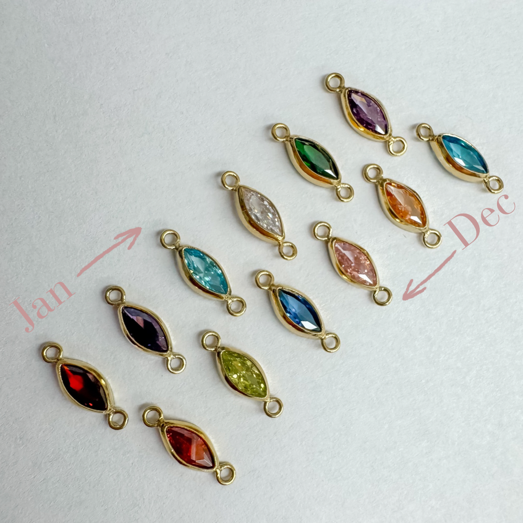 Marquise 3x6mm Bezel CZ Birthstone Connectors (Full Set)