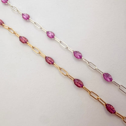“Vivid Magenta” Enamel Sunburst Paperclip Permanent Jewelry Chain