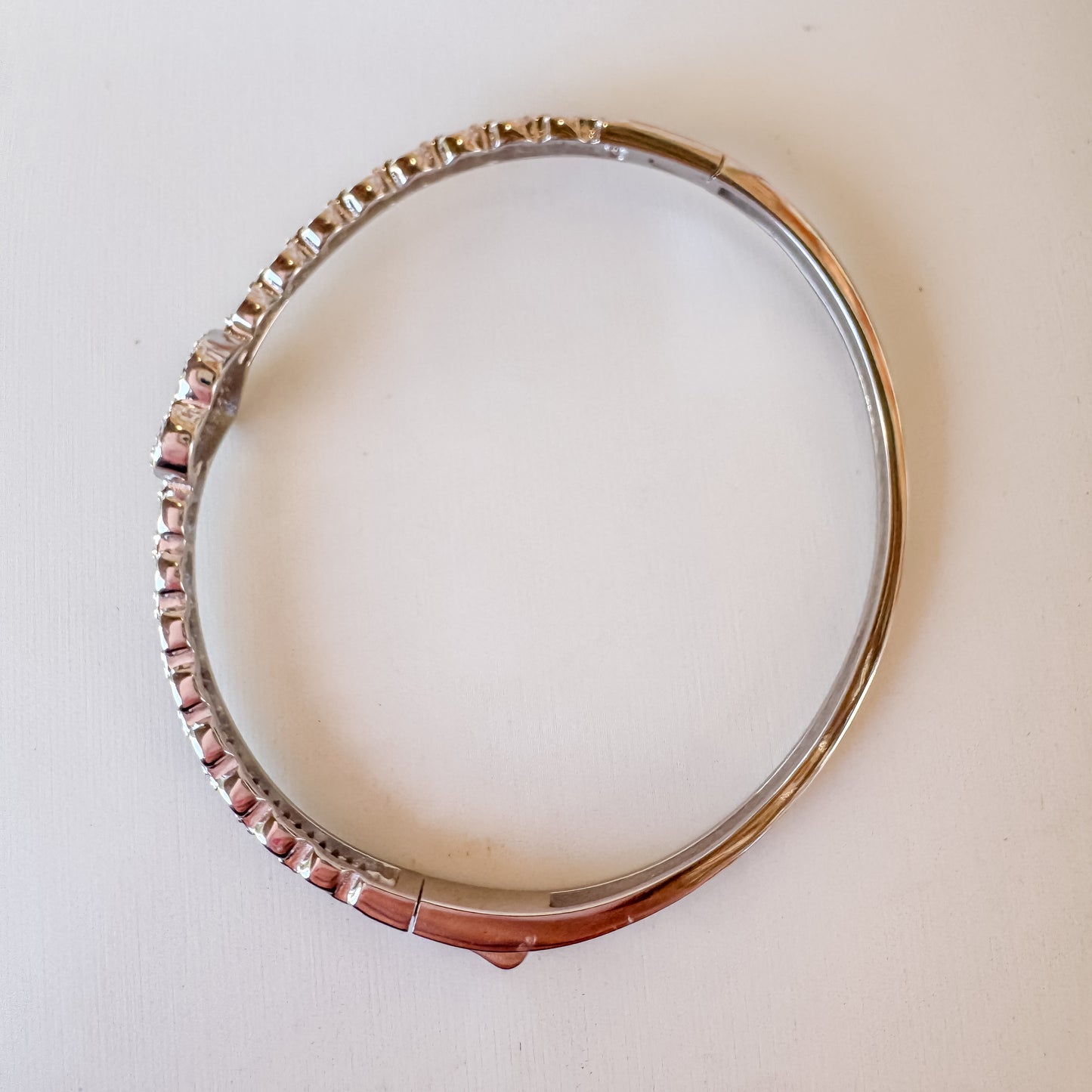 Sterling Silver Heart Hinged Bangle | Rhodium Plated CZ Sparkle Bracelet