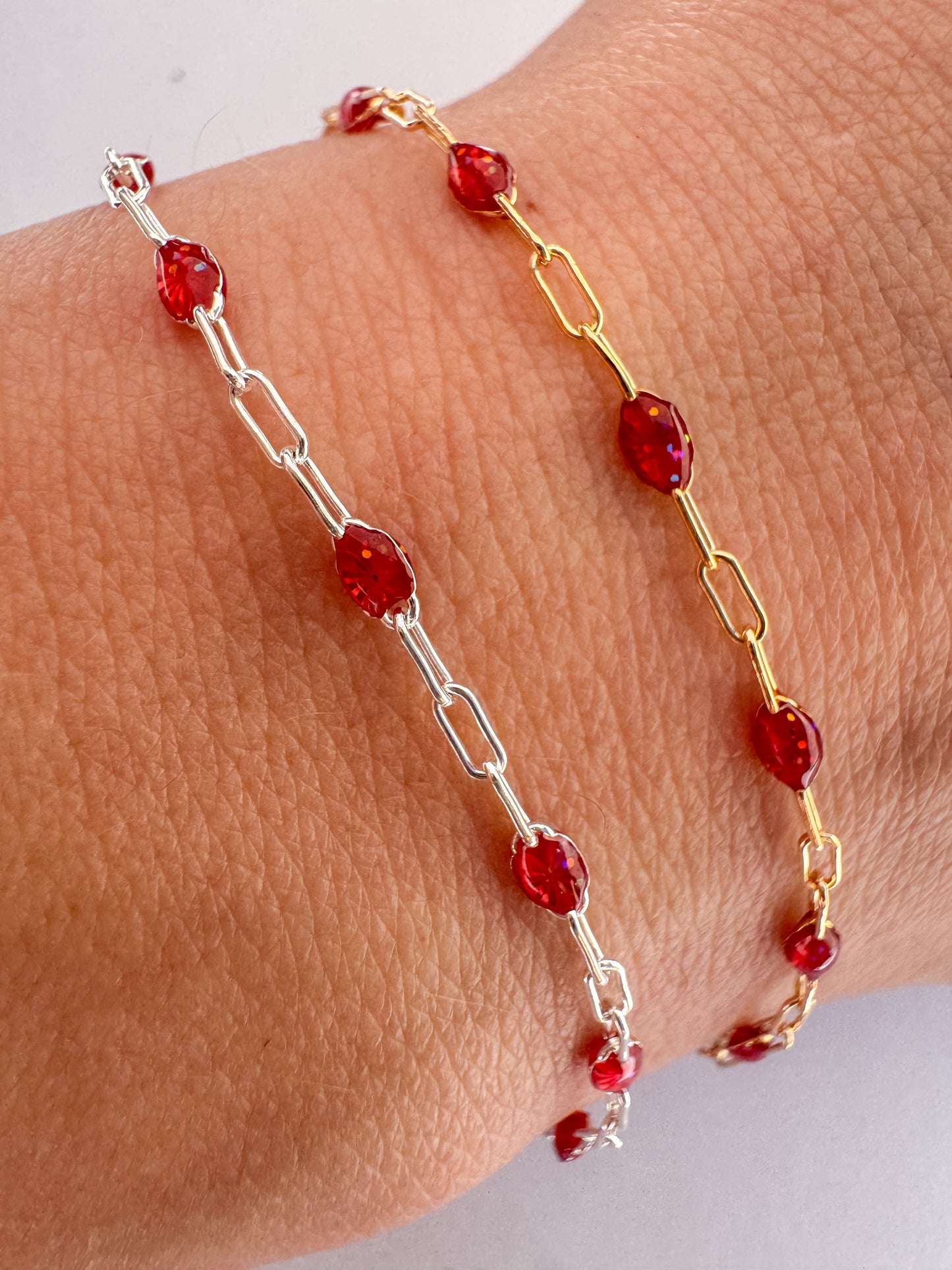 “Ember Glow” Red Enamel Sunburst Paperclip Permanent Jewelry Chain