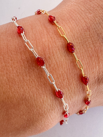 “Ember Glow” Red Enamel Sunburst Paperclip Permanent Jewelry Chain