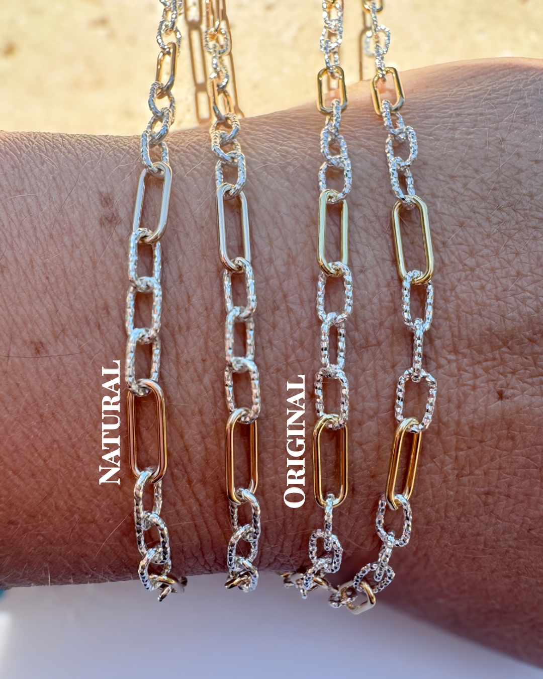 Mixed Metal Elongated Link Chain for Permanent Jewelry | Diamond Cut - NATURAL GOLD FILLED