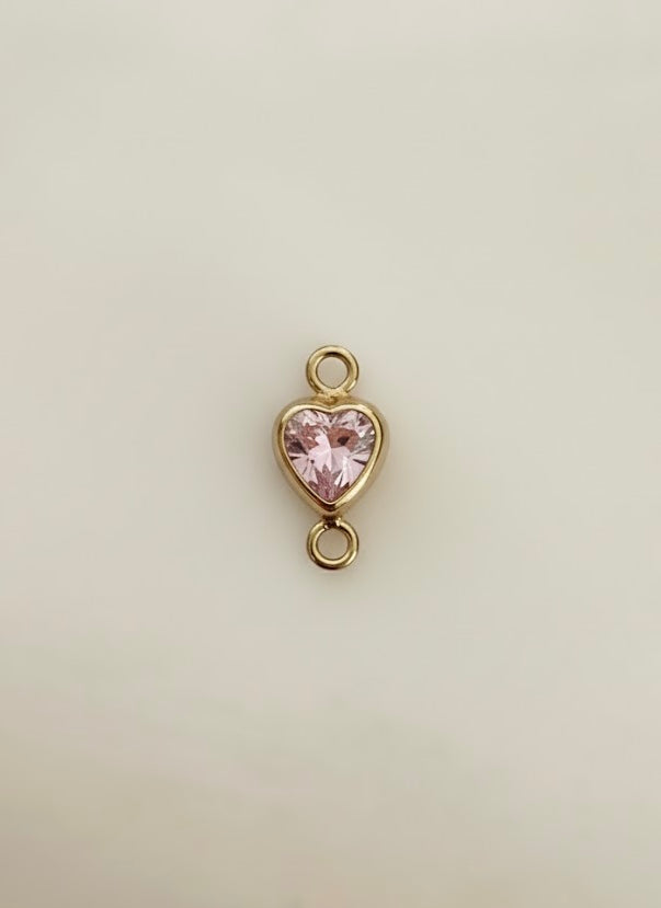 AAA/3A Pink CZ 14k Gold Filled Heart Bezel Connector (Set of 2) Permanent Jewelry Vertical or Horizontal