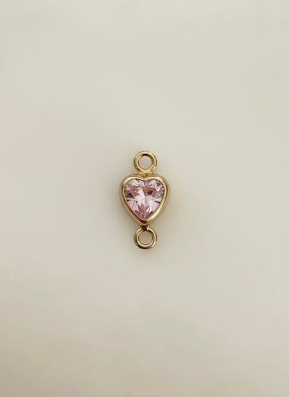 AAA/3A Pink CZ 14k Gold Filled Heart Bezel Connector (Set of 2) Permanent Jewelry Vertical or Horizontal