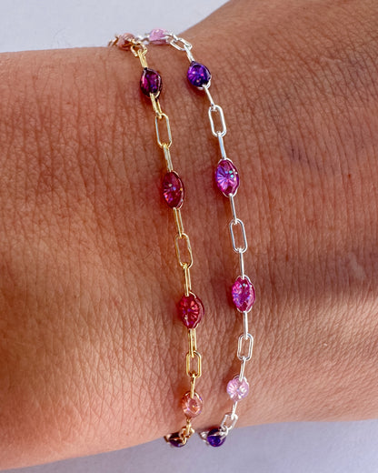 “Cosmic Candy” Ombré Enamel Sunburst Paperclip Permanent Jewelry Chain