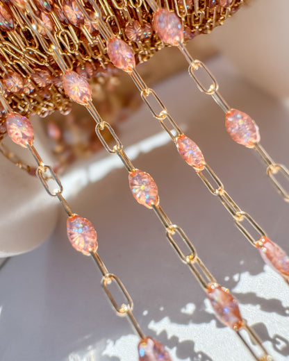 “Peach Haze” Sunburst Paperclip Permanent Jewelry Chain