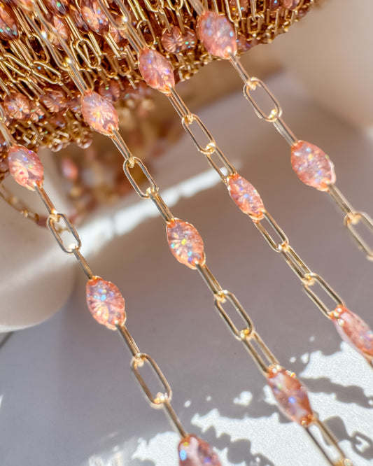 “Peach Haze” Sunburst Paperclip Permanent Jewelry Chain