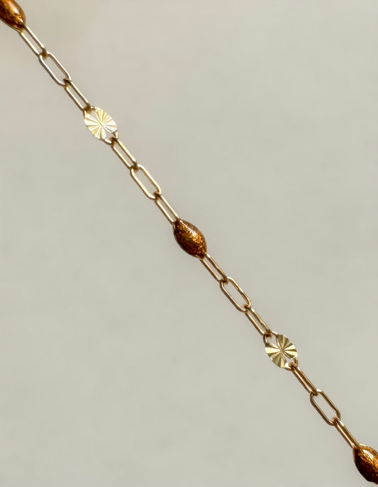 14k Gold Filled Bronze Enamel Sunburst Paperclip Permanent Jewelry Chain