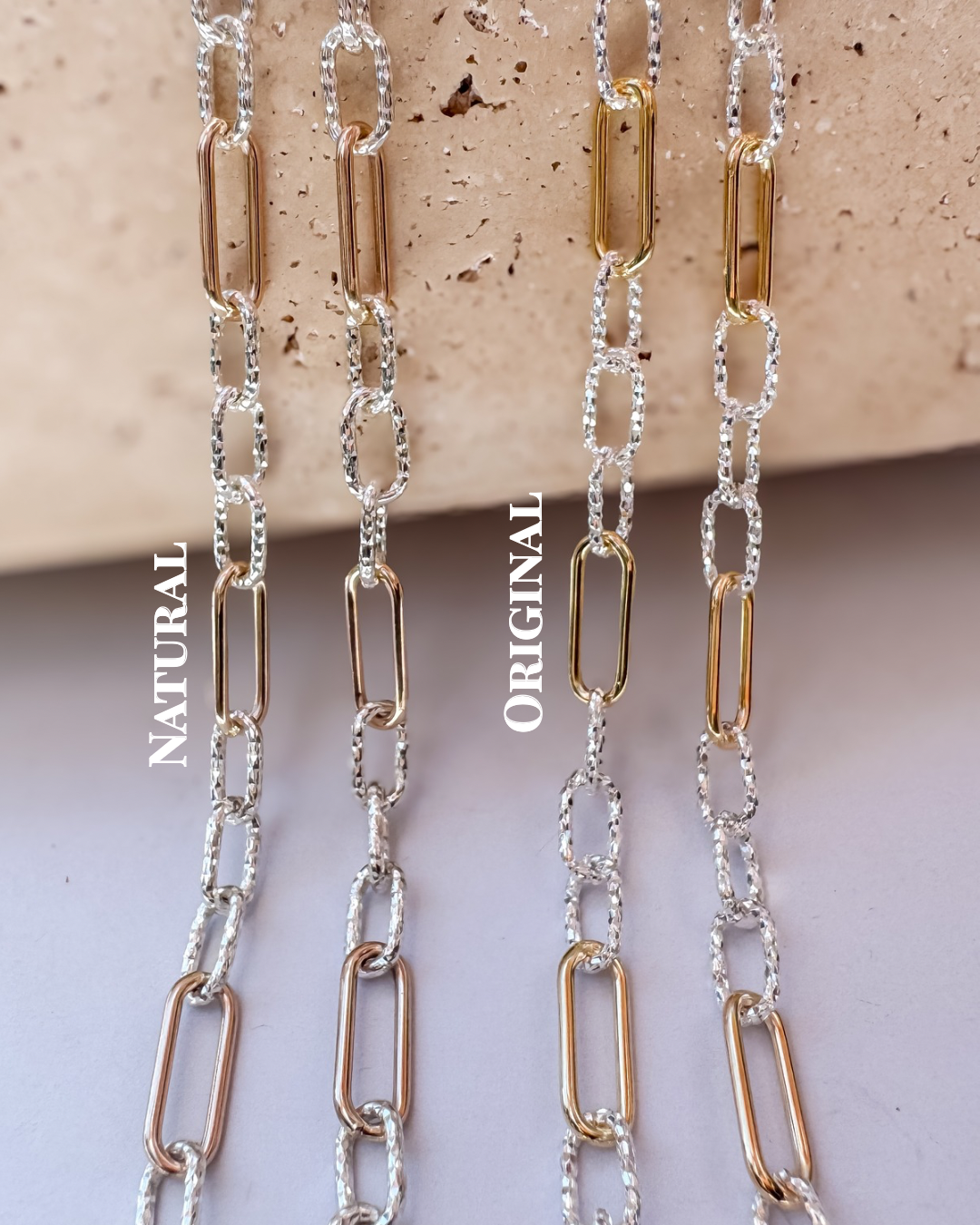Mixed Metal Elongated Link Chain for Permanent Jewelry | Diamond Cut - NATURAL GOLD FILLED