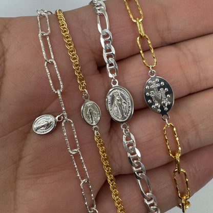 .925 Sterling Silver Miraculous Medal Connector / Charm (Italian Made - Quantity 2 - Select Size/Orientation)