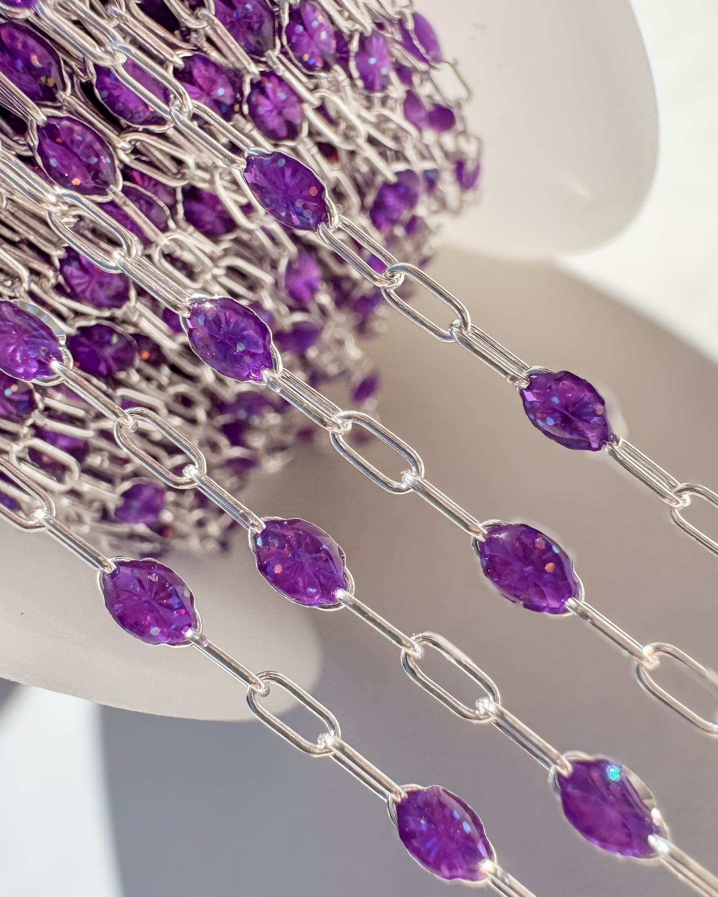 Amethyst Mood Enamel Sunburst Paperclip Permanent Jewelry Chain