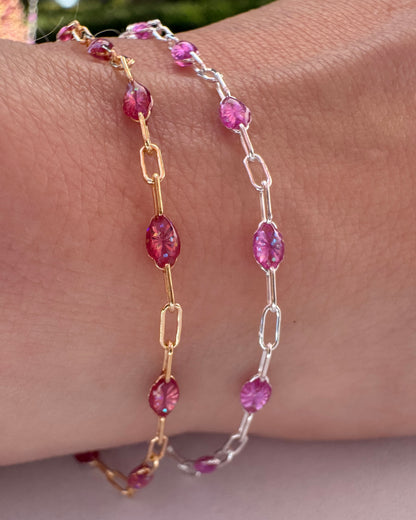 “Magenta Mirage” Enamel Sunburst Paperclip Permanent Jewelry Chain