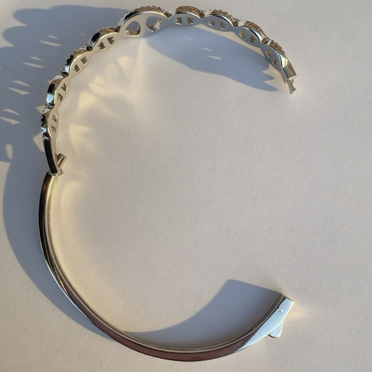 Sterling Silver Mariner Hinged Bangle | Rhodium Plated CZ Sparkle Bracelet