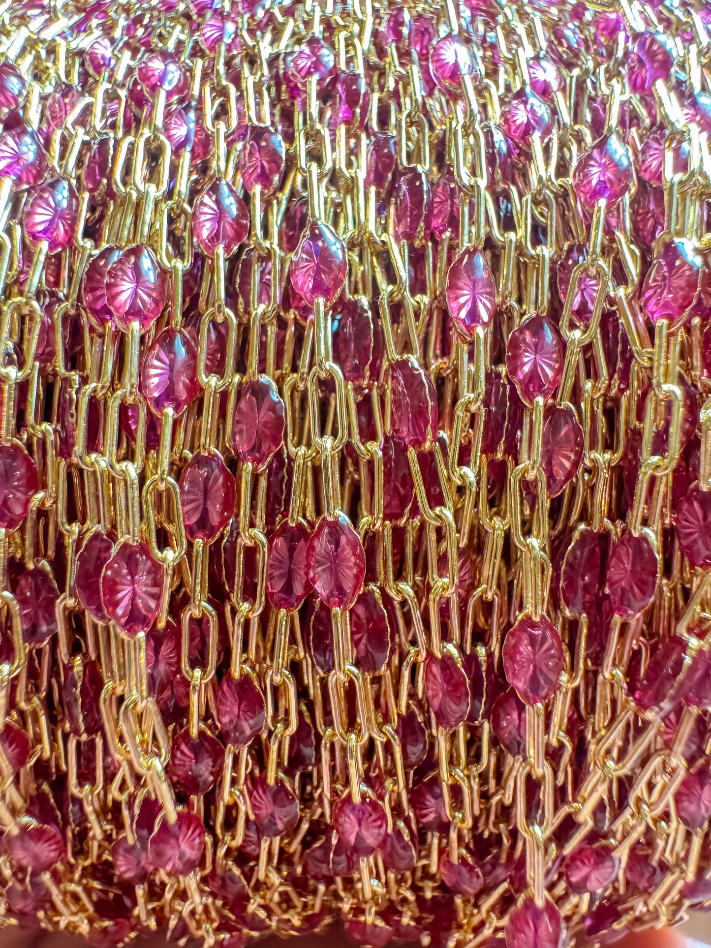 14k Gold Filled “Vivid Magenta” Enamel Sunburst Paperclip Permanent Jewelry Chain