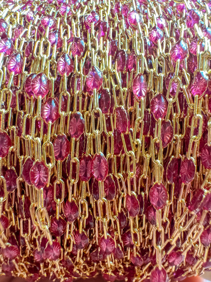 14k Gold Filled “Vivid Magenta” Enamel Sunburst Paperclip Permanent Jewelry Chain