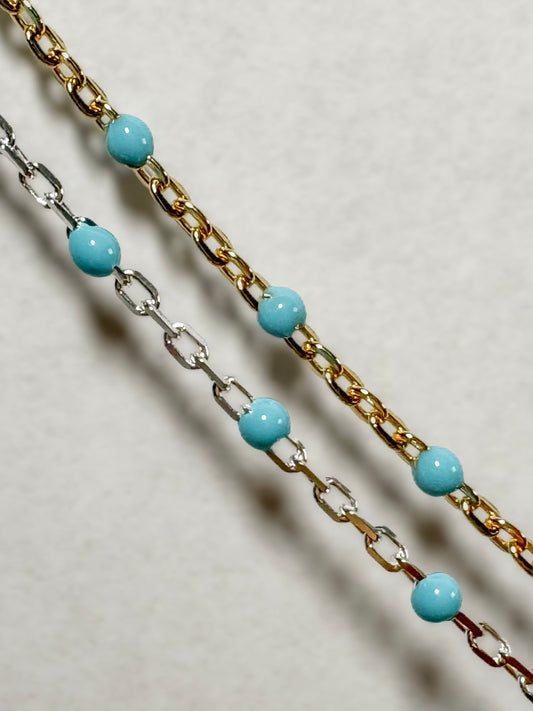 14k Gold Filled or .925 Sterling Silver “Rodeo Queen” Turquoise Enamel Permanent Jewelry Chain