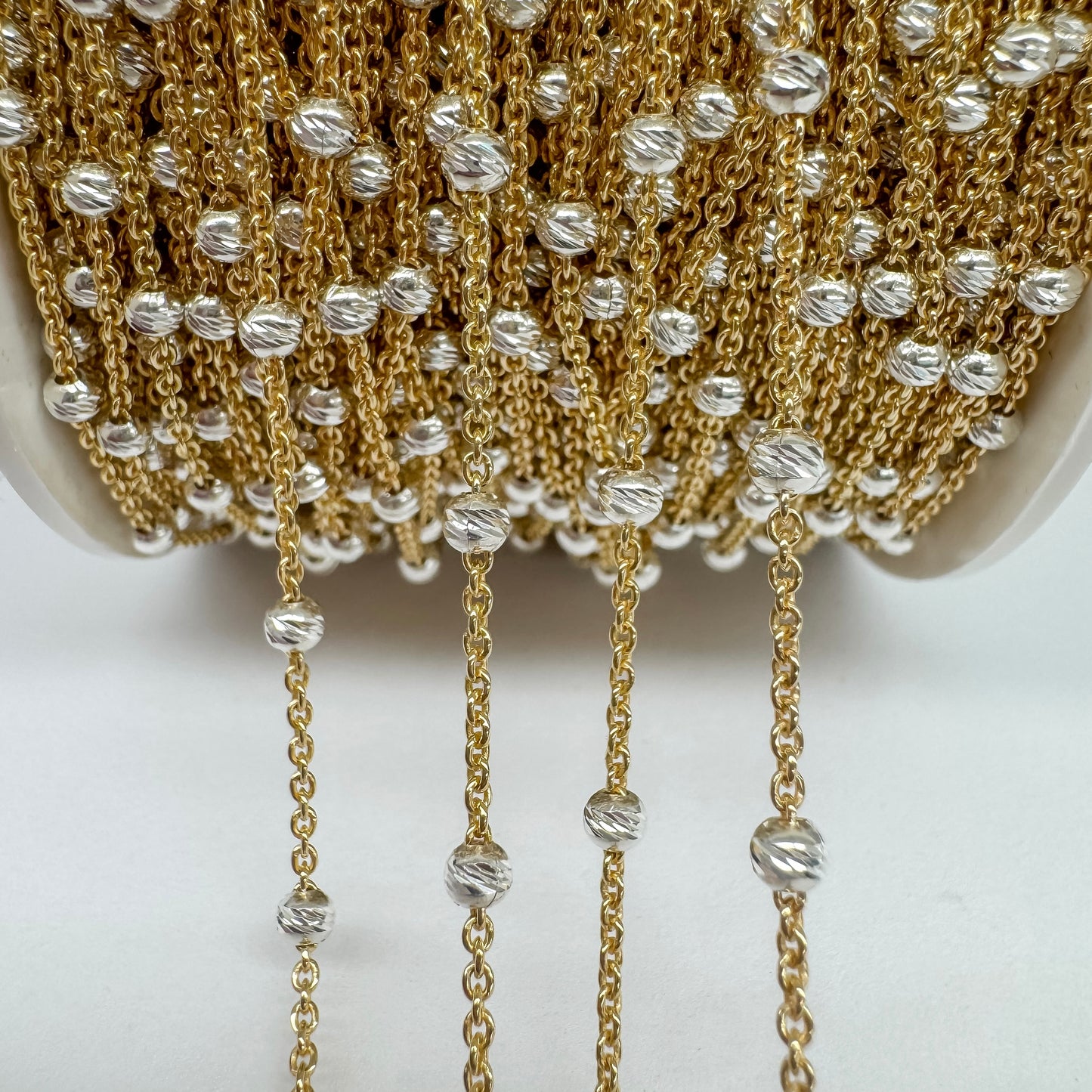 14k Gold Filled & .925 Sterling Silver Mixed Metal Diamond Cut Bead Satellite Chain