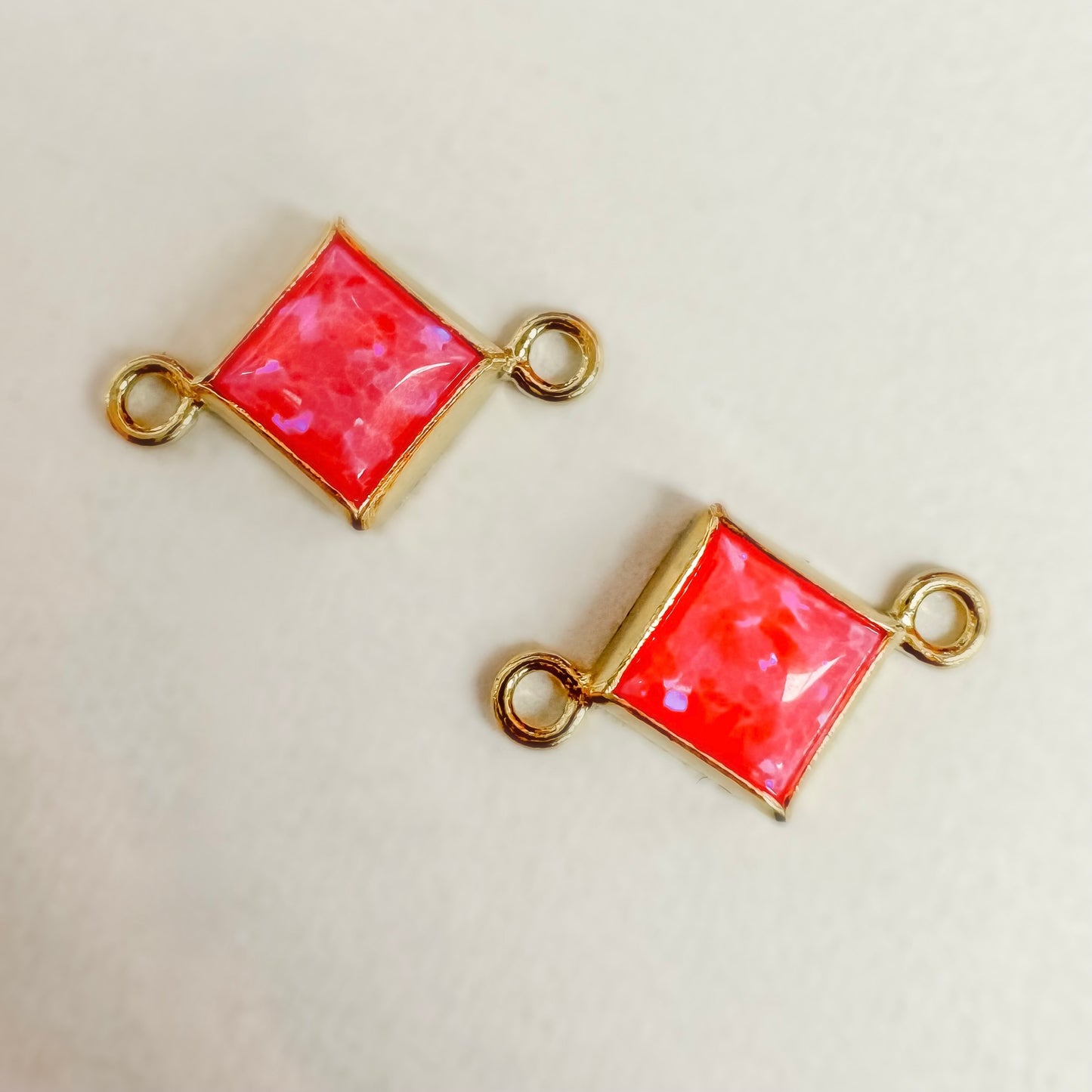 4mm Hot Pink or White Bello Opal Diamond Shape Bezel Permanent Jewelry Connector (Quantity 2)