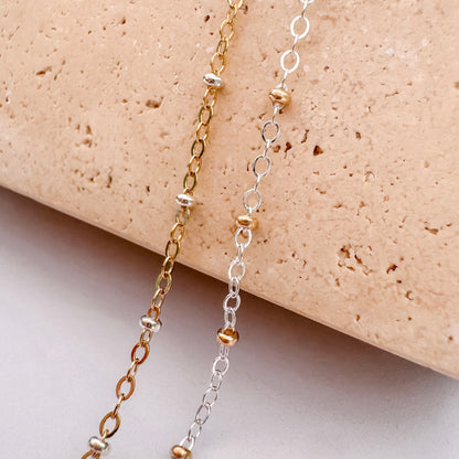 14k Gold Filled & .925 Sterling Silver Mixed Metal Satellite (SS Beads, GF chain) - Fits 22 Gauge Jump Ring