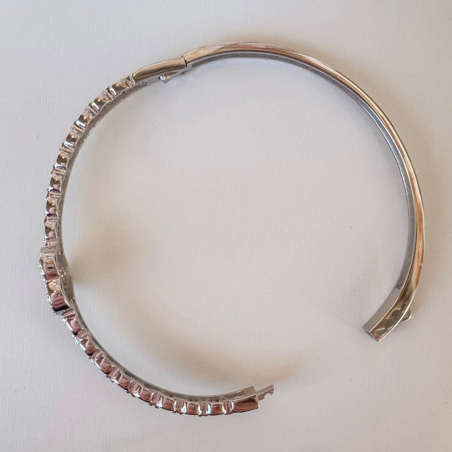 Sterling Silver Heart Hinged Bangle | Rhodium Plated CZ Sparkle Bracelet