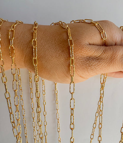 14k Gold Filled “Italian Old Money” Diamond Cut Long & Short Paperclip Permanent Jewelry Chain