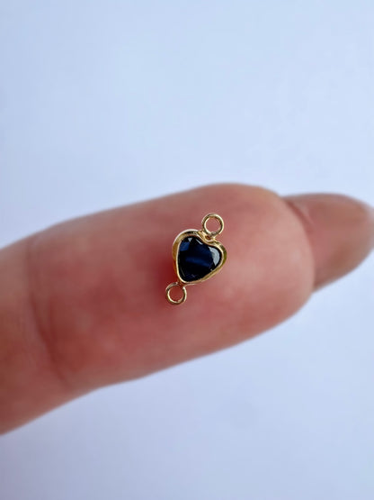 AAA/3A Black CZ 14k Gold Filled Heart Bezel Connector (Set of 2) Permanent Jewelry Vertical or Horizontal