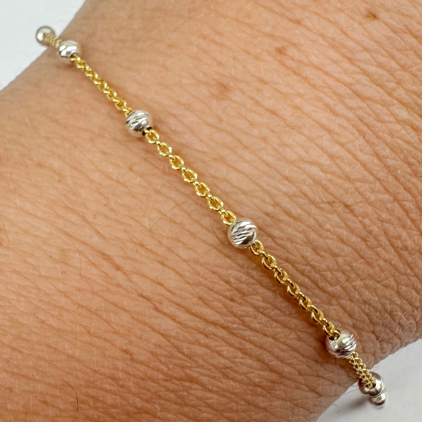 14k Gold Filled & .925 Sterling Silver Mixed Metal Diamond Cut Bead Satellite Chain