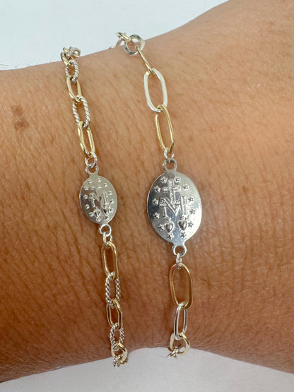 .925 Sterling Silver Miraculous Medal Connector / Charm (Italian Made - Quantity 2 - Select Size/Orientation)
