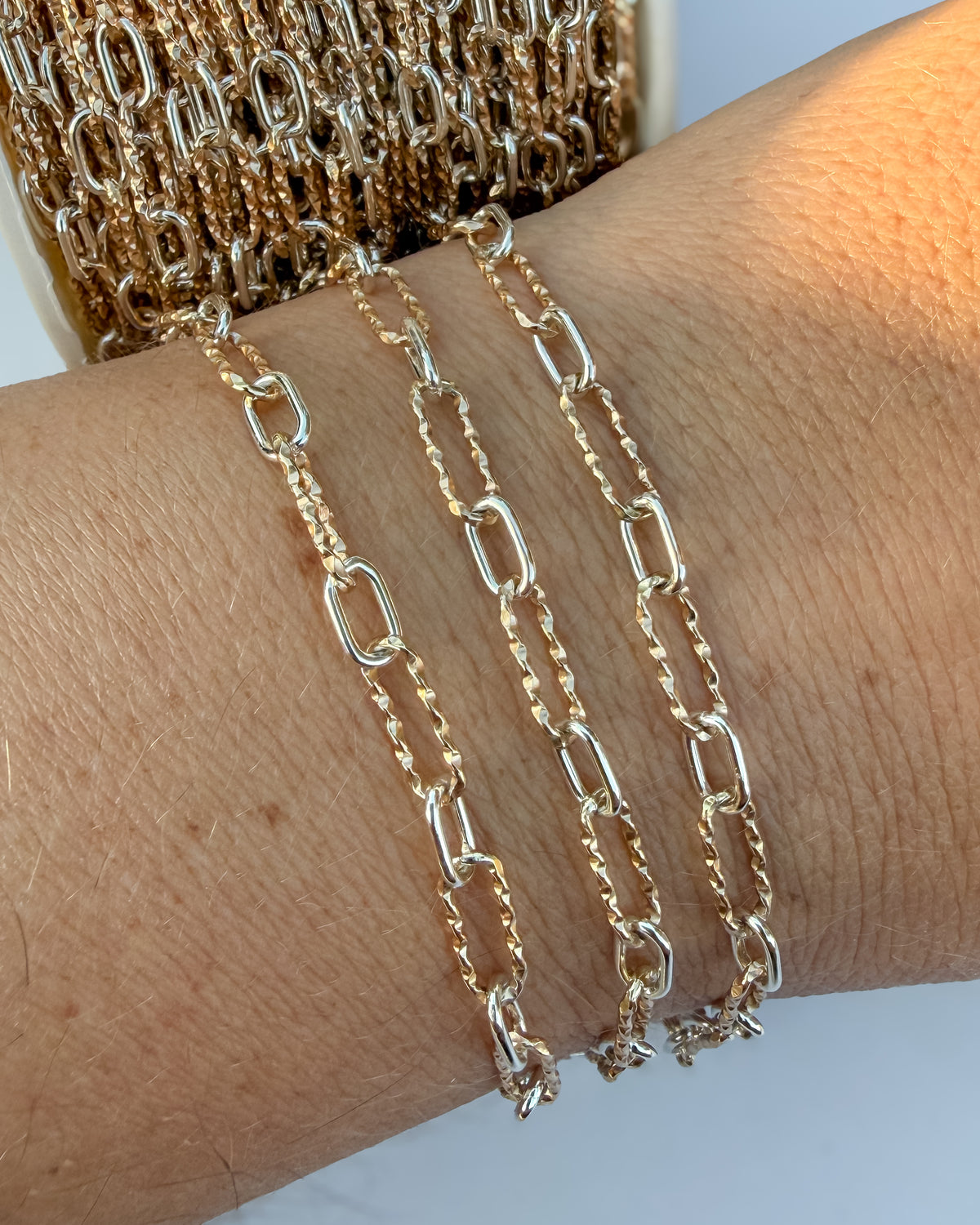 Mixed Metal “Italian Old Money” Diamond Cut Long & Short Paperclip Permanent Jewelry Chain - NATURAL - C115MX